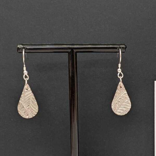 Silver Textured Teardrop Earrings Leaf - Tracked48 Delivery