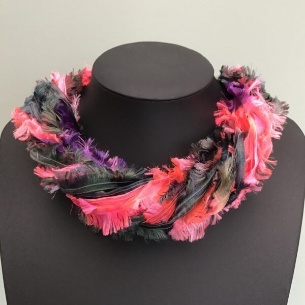 Black and Pink Feather Twister Scarf