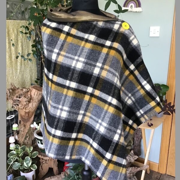 Black, Grey and Yellow Check Tweed Cape Poncho
