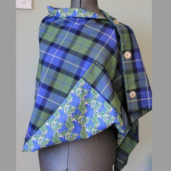 Green and Blue Check Tweed Cape Poncho