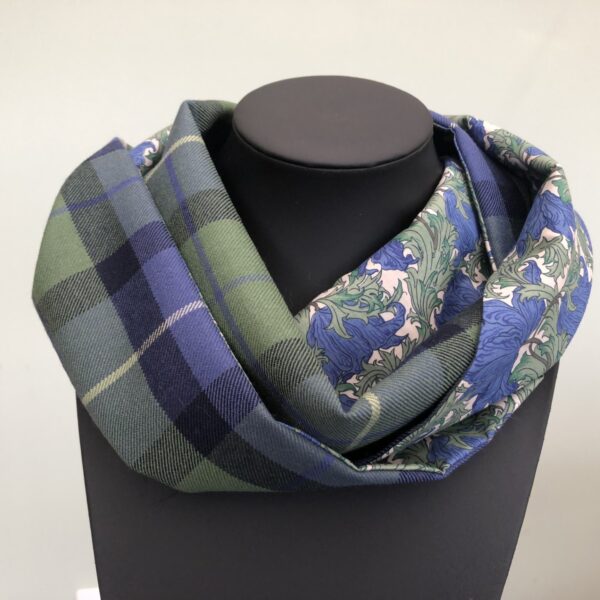 Green and Blue Tartan Infinity Scarf William Morris
