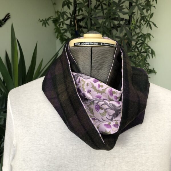 Brown Tweed Infinity Scarf with Thistle Lining
