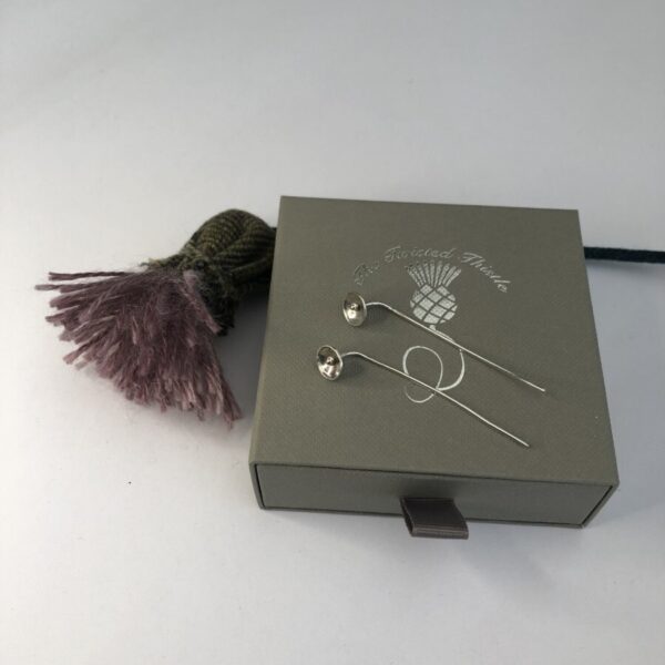 Sterling Silver Long Wire Concave Disc Earrings