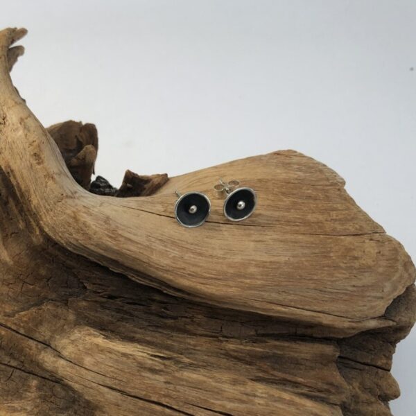 Sterling Silver Concave Disc Oxidised Stud Earrings