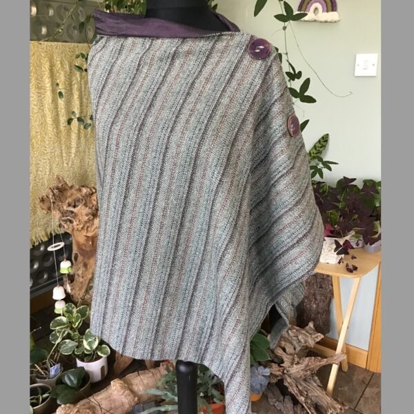 Green Mix Herringbone Tweed Cape Poncho