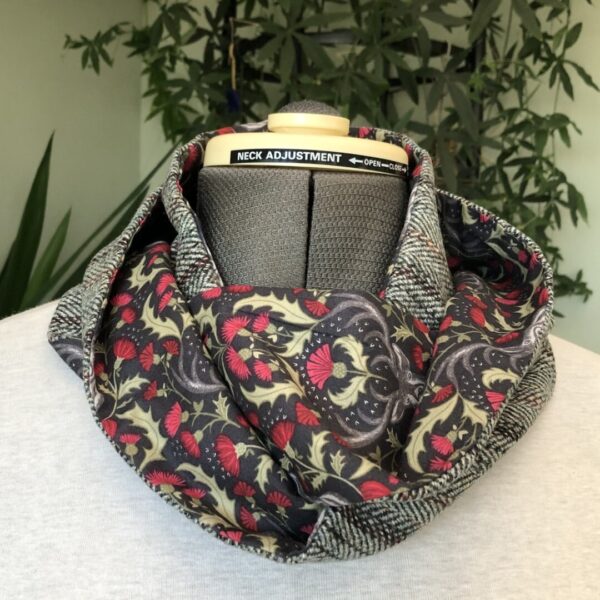 Grey Tweed Infinity Scarf with Stag and Thistle Lining