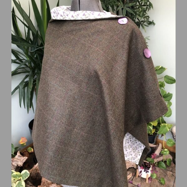 Hunting Green Check Tweed Poncho