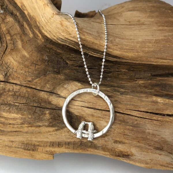 Love birds on Hammered Hoop Necklace
