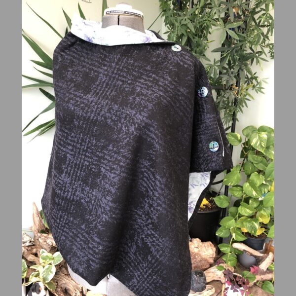 Black and Navy Tweed Cape Poncho