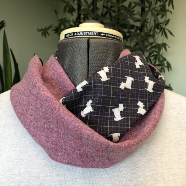 Pink Tweed Infinity Scarf Scotty Dog Lining