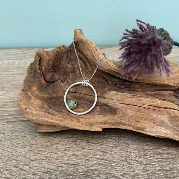 Sterling Silver Circle and Dichroic Dot Pendant