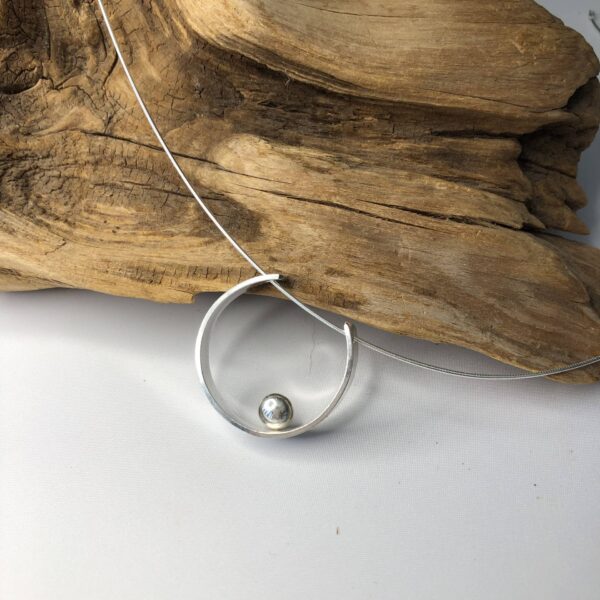 Sterling Silver Semi Circle and Ball Pendant