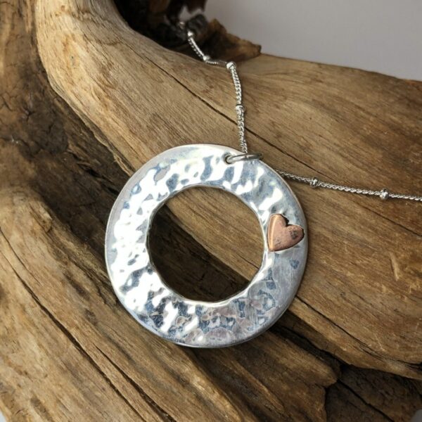 Sterling Silver Ring Pendant with Copper Heart