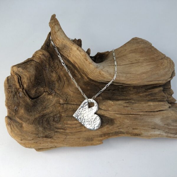 Sterling Silver Textured Heart with Cut Out Heart Pendant