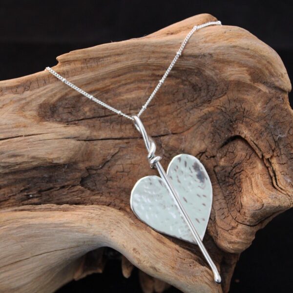 Solid Silver Textured Heart & Twisted Wire Pendant