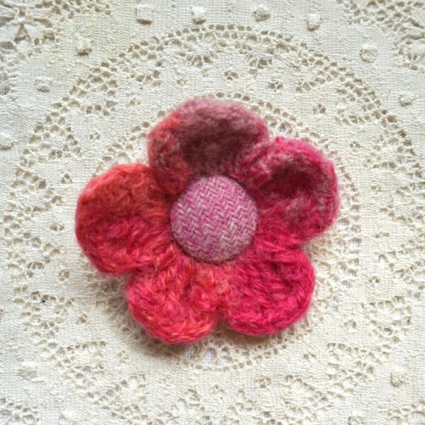 Pink and Perfect Crocheted Flower Brooch