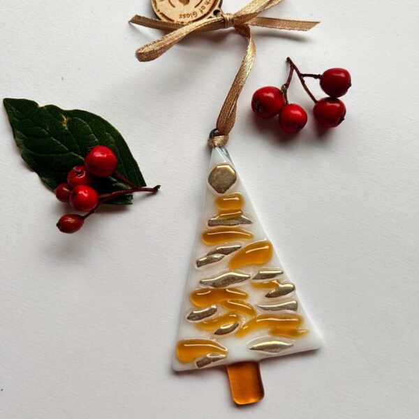Fused Glass Amber and Gold Christmas Tree Decoration - No Box