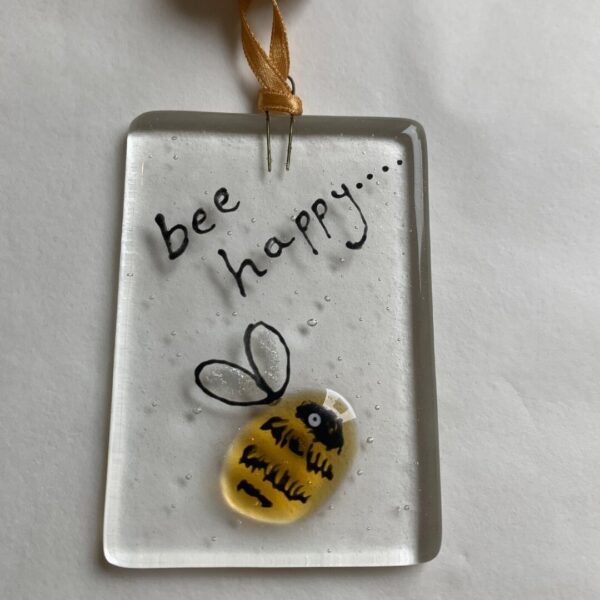 Little Bee Happy Fused Glass Decoration - No box