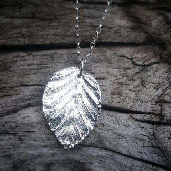 Solid Fine Silver Beech Leaf Necklace