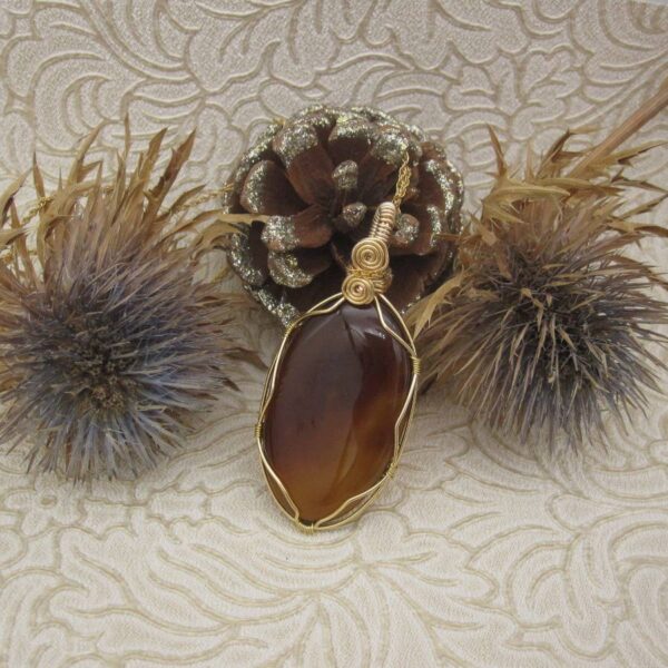 Brown Onyx Gold Plated Wire Wrapped Pendant