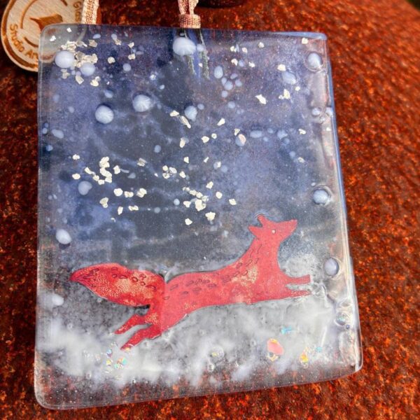 Fused Glass Winter Copper Fox Decoration