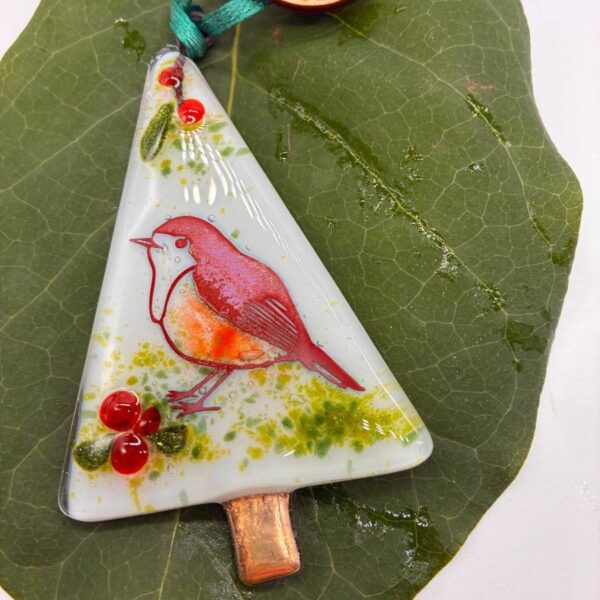 Fused Glass Copper Robin Tree Decoration