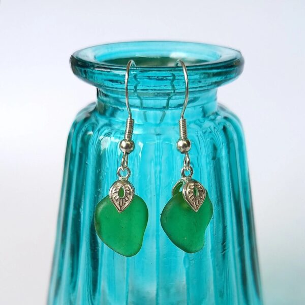 Dangly Green Sea Glass Earrings - Bag