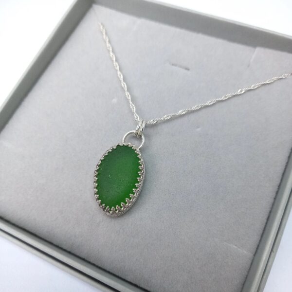 Fancy Green Sea Glass Bezel Pendant - Bag