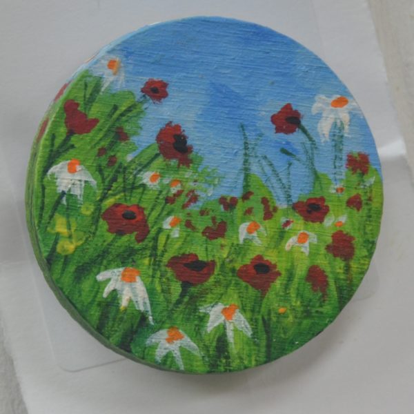 Hand painted flowers in field brooch