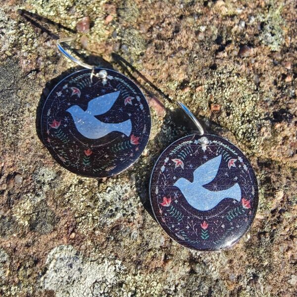 Folk Art Dove Disc Earrings