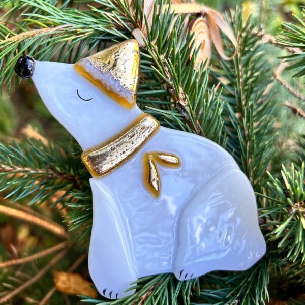 Fused Glass Polar Bear Decoration Gold - No Box