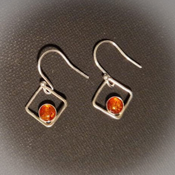 Silver Square Earrings with Amber