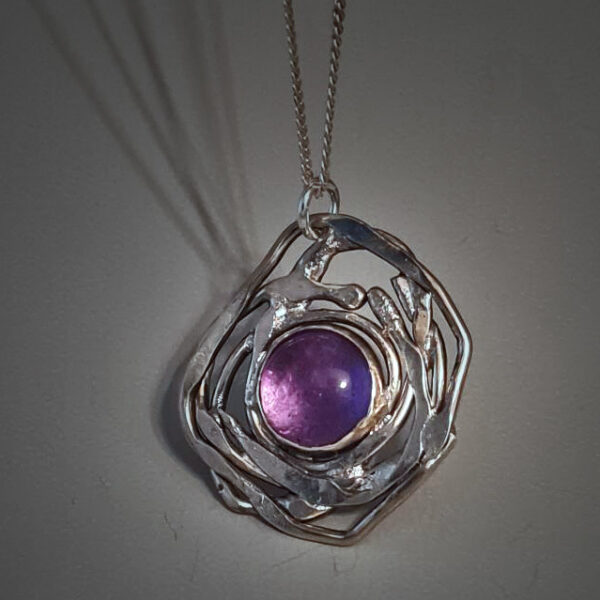 Amethyst in Silver Swirl Necklace