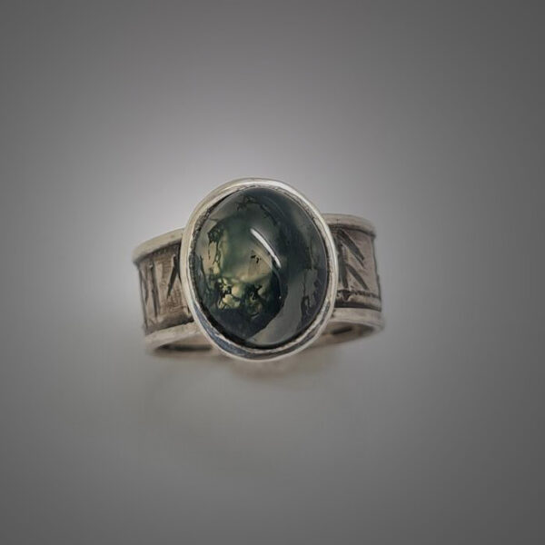 Rune Ring with Moss Agate