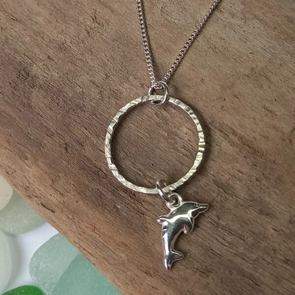 Sterling Silver Hoop Pendant with Dolphin Charm - Bag