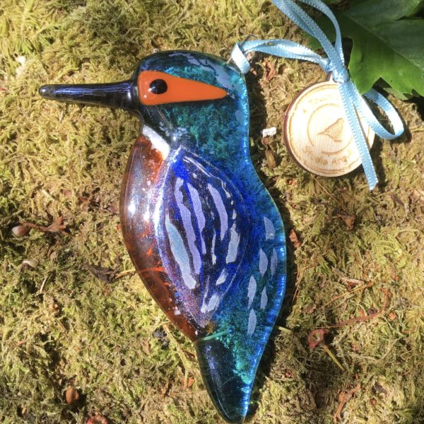 Fused Glass Hanging Kingfisher Decoration - No Box