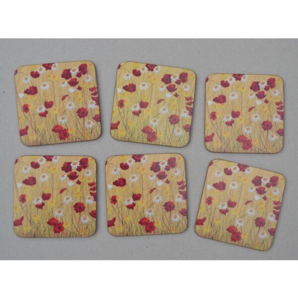 Set of 6 Poppies and Daisies Coasters