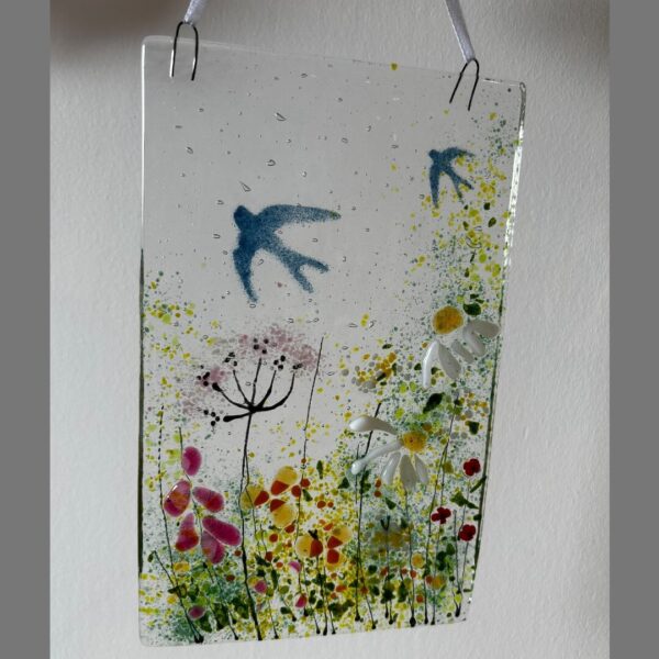 Fused Glass Meadow with Swallows Hanger - No box