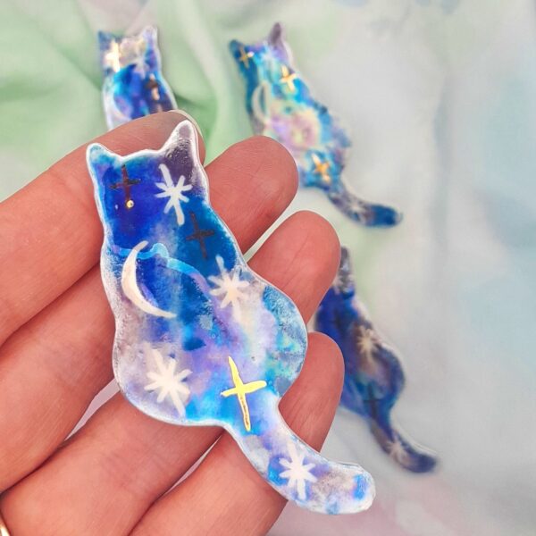 Porcelain Cat Moon Brooch