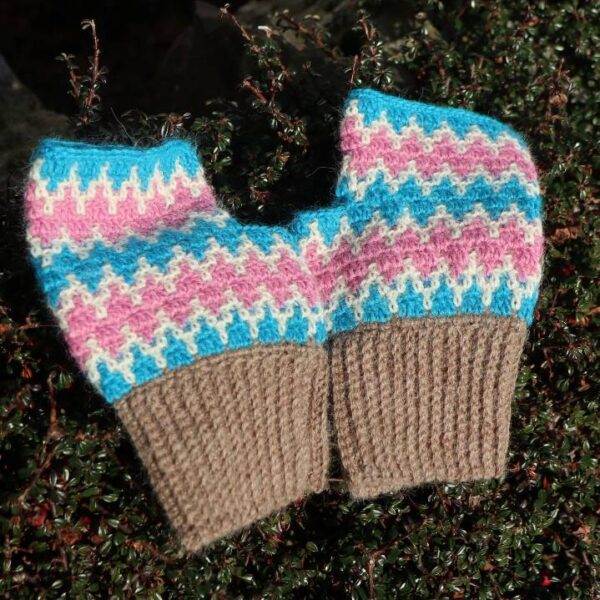 Candy Cream Mittens with Light Brown Cuff