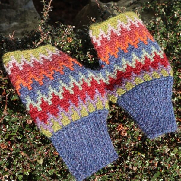 Wildflower Mittens with Dark Brown Cuff