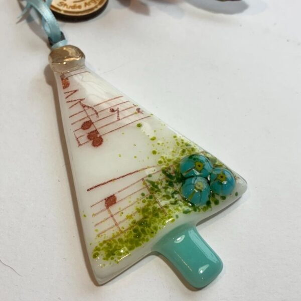 Fused Glass Tree Decoration with Music Decal and Forget me Nots