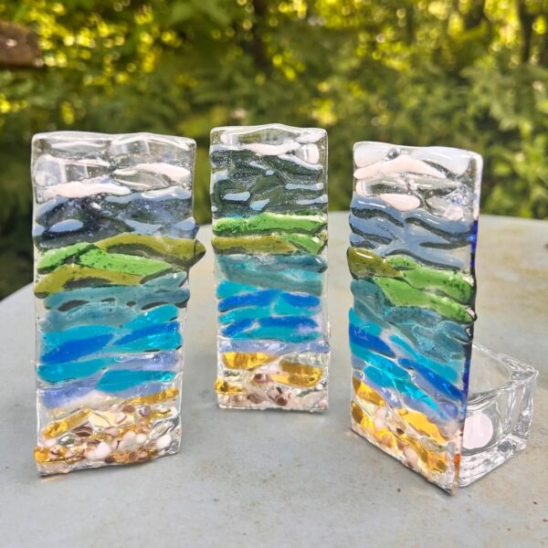 Fused Glass Ocean View Seascape Candle Holder