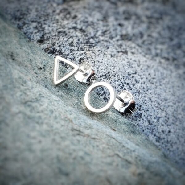 Sterling Silver Outline Earrings - Triangle and Circle