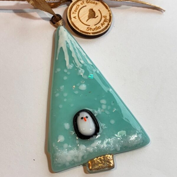 Fused Glass Tree Decoration with Little Penguin