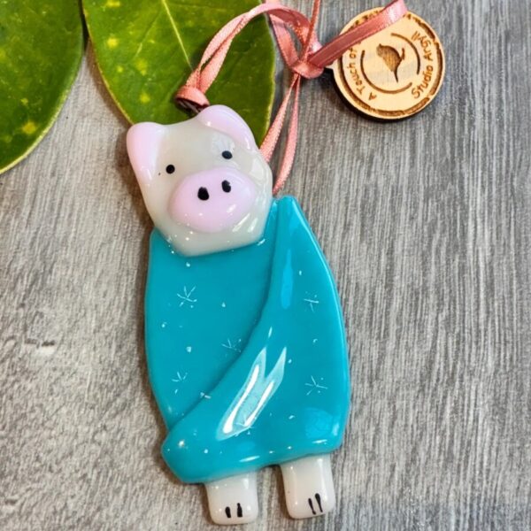 Fused Glass Pig in Blanket Decoration