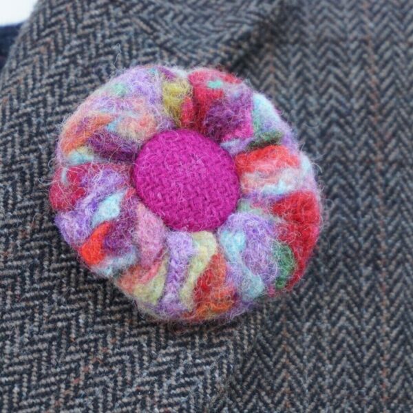 Pinks Harris Tweed Felted Brooch