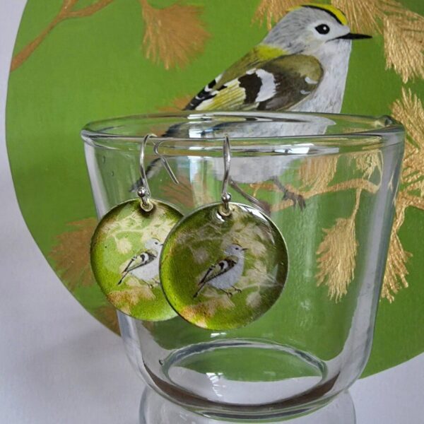 Goldcrest in Pine Disc Earrings