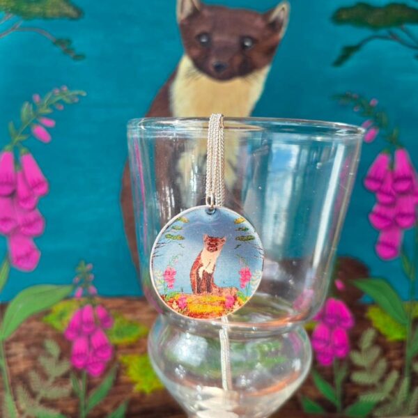Pine Martin in Foxgloves Disc Pendant