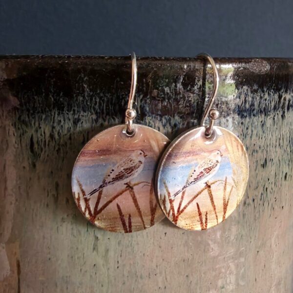 Snow Bunting Dinky Drop Disc Earrings